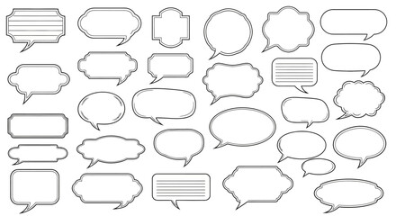 Collection of Diverse Blank Speech Bubbles and Text Boxes for Design Projects