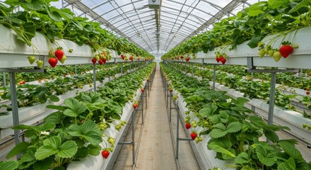 Obraz premium Strawberry greenhouse rows (1)