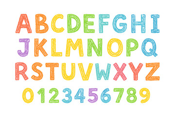 Colorful Crayon Drawn Alphabet and Numbers for Education