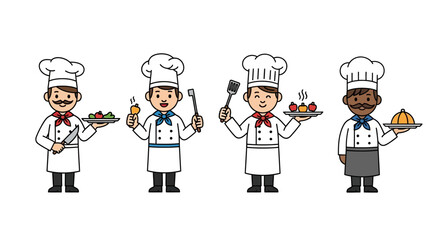 Adorable Cartoon Chefs Diverse Culinary Characters Illustration