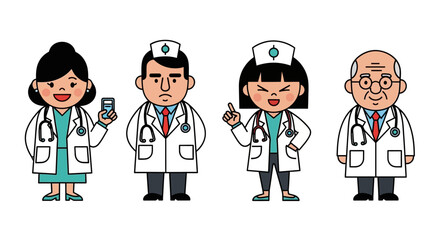 Cartoon Doctors and Nurses Diverse Medical Professionals Illustration