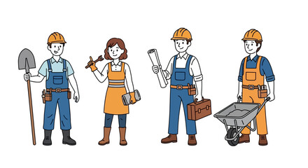 Construction Worker Team Diverse Professionals Building and Repairing