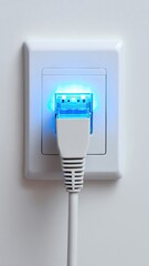 Network cable connected to a glowing socket