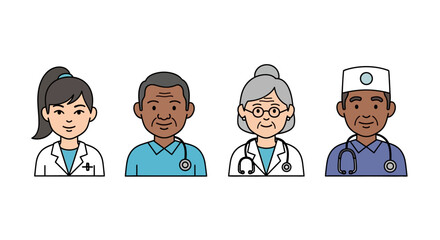 Diverse Group of Doctors and Healthcare Professionals Vector Illustration