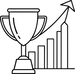Outline Drawing Trophy Award and UpwardTrending Bar Graph Showcasing Success and Achievement
