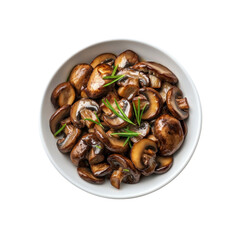 Fototapeta premium Saut�ed Mushrooms with Rosemary in a White Bowl - Overhead Shot