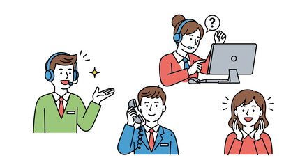 Customer Service Representatives Illustrations of Helpline Agents Providing Support