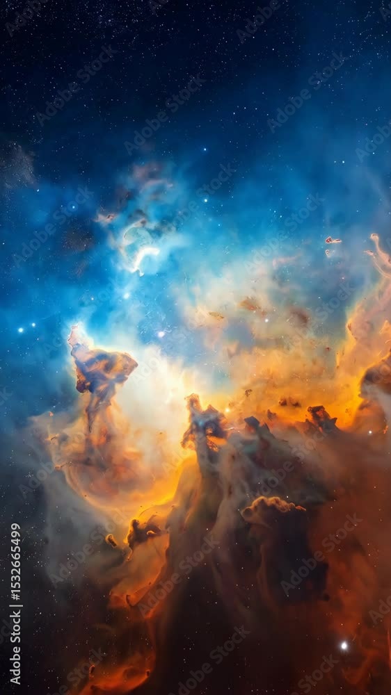 Wall mural detailed view of celestial nebula with stars, interstellar clouds of gas and dust in deep space
