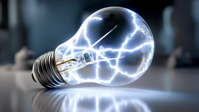 A close-up shot of a lightbulb with electrical sparks. A powerful image of inspiration, innovation, and brilliant concepts.