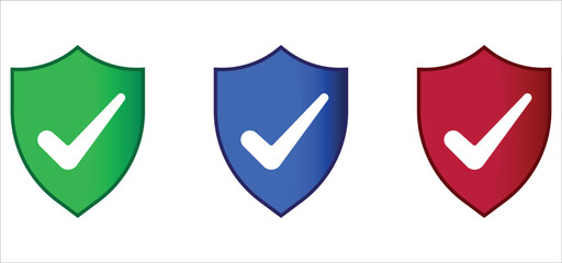 colored and certified shield badge icon set.