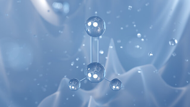 formaldehyde molecular structure, 3d model molecule, simple aldehyde structural chemical formula view from a microscope
