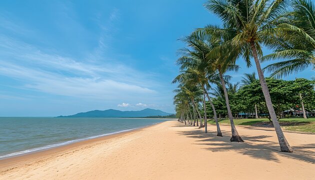 Pristine beach scene under a vibrant blue sky. - Powered by Adobe