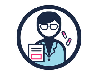 白衣を着た薬剤師のシンプルな丸いカラーイラストアイコン
