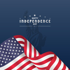 Happy Independence Day USA with wavy US American flag