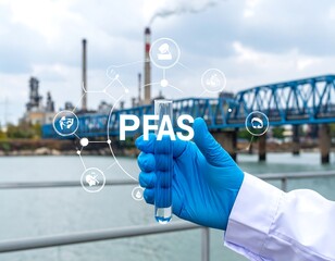 Scientist holding test tube with PFAS
