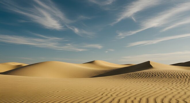 Desert landscape with sand dunes and blue sky, minimalistic composition, natural textures