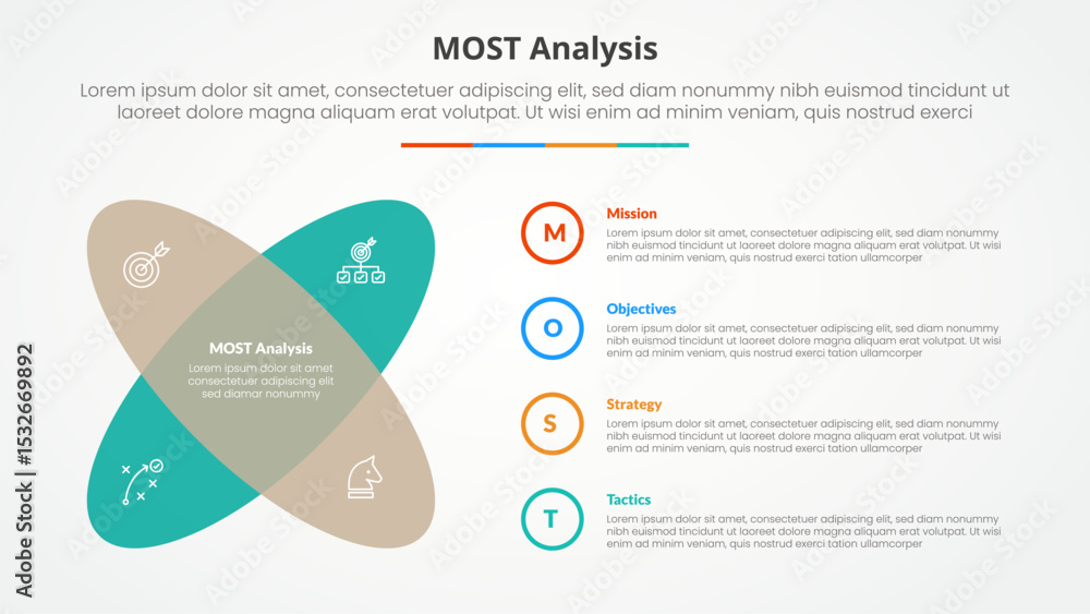 Aufkleber most analysis infographic concept for slide presentation with round shape with x shape with 4 point 
