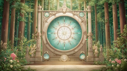 Mysterious portal surrounded by lush, enchanting forest scenery.
