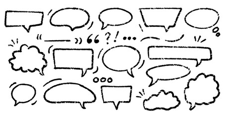 Hand drawn speech bubbles in doodle style made with chalk/crayon having rough texture. Comic speech bubbles/call-outs etc