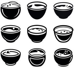 Collection of Black Soup Bowl and Cauldron Icons for Logos