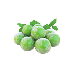 Obraz premium Fresh Green Plums with Leaves - Juicy and Ripe