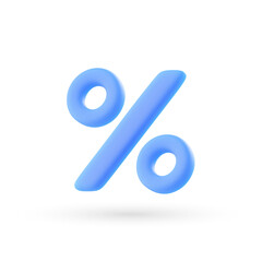 3d vector blue percent icon in cartoon minimal style.