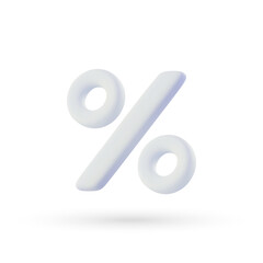 3d vector white percent icon in cartoon minimal style.