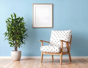 modern living room with sofa, armchair and a frame on background wall and plant in the room.