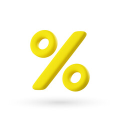 3d vector yellow percent icon in cartoon minimal style.