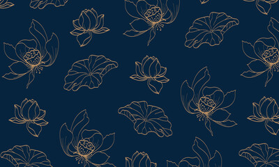 Elegant blooming lotus and leaves pattern background