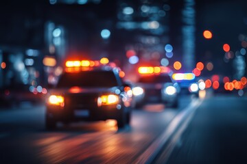 Blue and Red Police Car Light Bokeh in Nighttime Urban Scene - Emergency Response Motion Blur.
