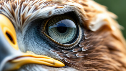 eagle or falcon eye close up, feathers, pupil, bird of prey, animal, vision