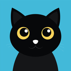 Adorable black cat with big round eyes cute cartoon vector illustration