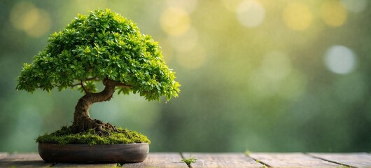 Serene Bonsai Tree in Sunlit Garden Setting