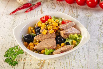 Dietary salad with canned tuna and corn
