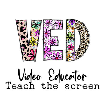 VED Video Educator Teach the Screen Design with Flowers and Leopard Print