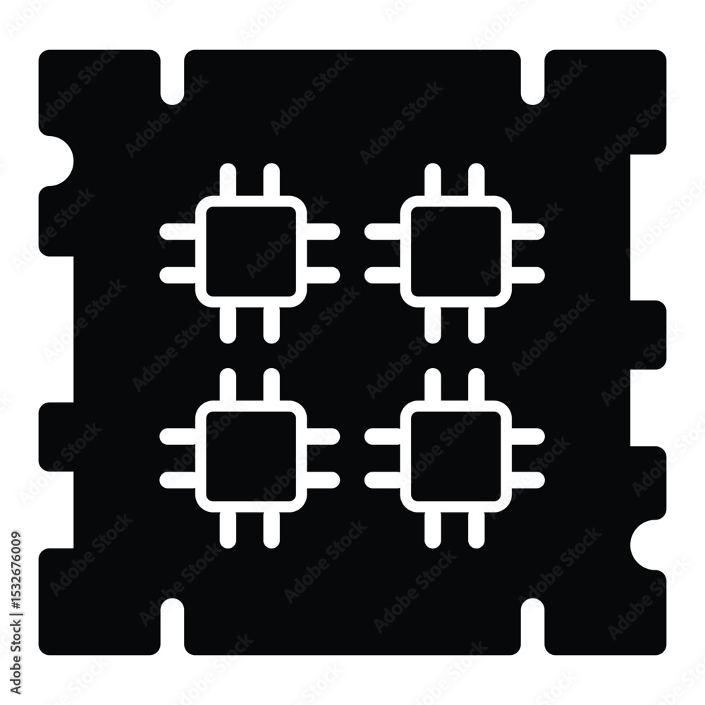 Poster processor chip with four threads solid icon, neural dataset concept. vector graphics. microchip for 