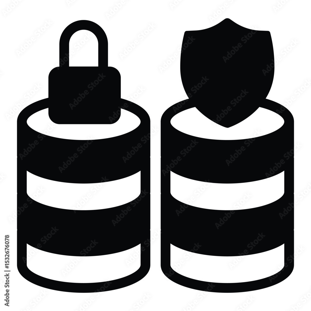 Poster protected and locked database arrays solid icon, neural dataset concept. vector graphics. secure dat