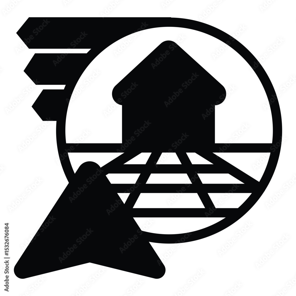 Poster home house and bookmarks with navigation cursor solid icon, neural dataset concept. vector graphics.