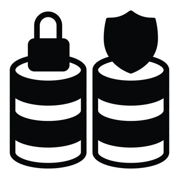 Protected and locked database arrays solid icon, neural dataset concept. Vector graphics. Secure data storage, safety sign on white background, style mobile or design.