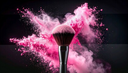 Makeup brush exploding in pink powder
