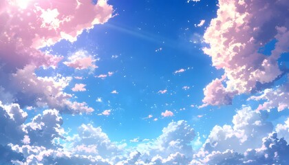 Naklejka premium Pastel-colored sky filled with fluffy clouds.