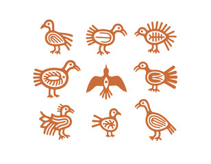 Ethnic Bird Symbols – Vector Rock Art Illustrations