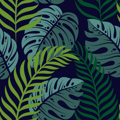 Tropical Flowers and Leaves Background Summer leaves and plant pattern background.