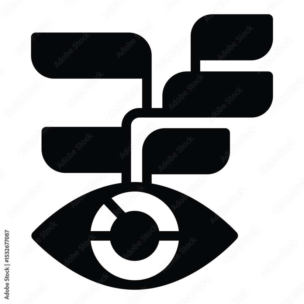 Poster eye with many dialog bubbles solid icon, neural network concept. vector graphics. learning data reco