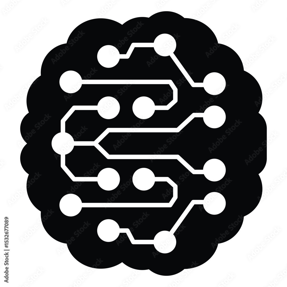 Poster neural net cloud solid icon, neural network concept. vector graphics. artificial intelligence brain,