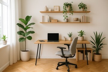 Modern home office workspace minimalist design plants
