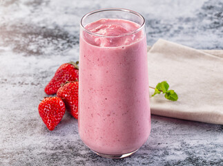 Strawberry smoothie milk shake glass