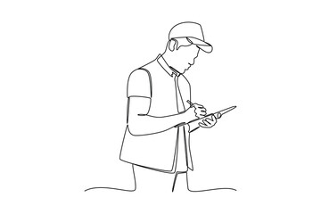 one continuous line draw of the courier wrote packages. Courier activity minimalist concept. Delivery at simple line design.