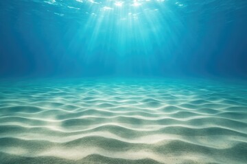 Underwater ocean scene sandy seabed sunbeams